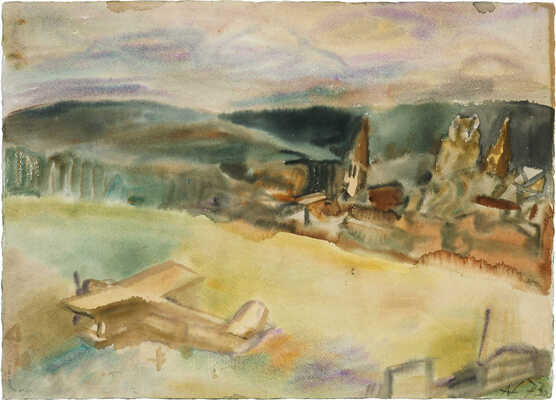 Андронов Николай Иванович. Аэродром в Солигаличе (двусторонний рисунок) 